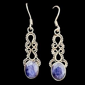 Sundance sterling silver raw faceted sapphire dangle earrings
